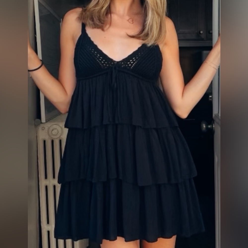 Zara Crochet and Tiered Black Dress